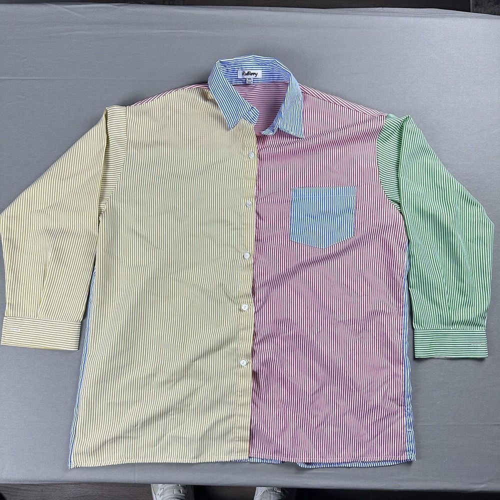 Red Berry Button Down Shirt Men's Medium / Large Colorblock Striped Lightweight